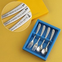인스푼 티스푼포크 돌답례품 결혼답례품, 파랑도트 포장, 인쇄함, 1세트, 윙크4P (티스푼2티포크2)