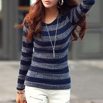 데이홀릭 4804 - 스트라이프 배색 긴팔티