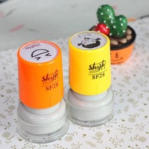 인터넷도장방 컬러 원형 네임스탬프 책도장 칭찬도장, 주황(형광), F서체_빨강잉크