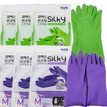 코멕스 실키 면코팅 고무장갑 5개세트/라텍스주방장갑, (중)그린-5개, 중(M)