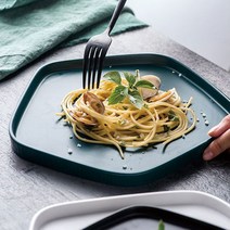 루이앤탑펠 북유럽풍 디자인접시 빈티지 무광 오각 도자기 접시 그릇, 빈티지 오각 접시 - 블리쉬그린 L