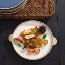 소야 아름 도자기 정품)여주도자기 손잡이 원형접시 3호 그릇 공기대접세트, 민트