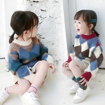 [DINO] 북유럽풍 아가일 몬드배색니트
