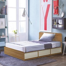 모젤리가구 스몰싱글(하이헤드)-수납침대-프레임+양면매트, 아카시아 화이트워시