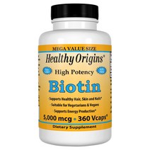 헬시오리진스 하이 포텐시 비오틴 5000mcg 브이캡 글루텐 프리 비건 무설탕, 360정, 1개