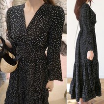 루디아 데일리도트 브이넥 롱원피스