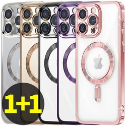 리빙그레이 1+1 아이폰14 프로 플러스 프로맥스 맥세이프 카메라 보호 풀커버 메탈릭 컬러 투명 케이스