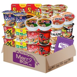 컵라면 세트(육개장사발면+김치사발면+신라면+안성탕면+튀김우동+짜파게티+도시락+미니왕뚜껑+참깨+진라면 매운맛+열)+메세지카드, 1박스