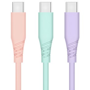 홈플래닛 60W C타입 C to C cable, 2m, 민트, 핑크, 퍼플, 3개