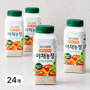 파스퇴르 야채농장 유기농 과일야채주스, 190ml, 24개