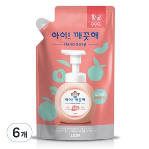 아이깨끗해 항균 폼 핸드솝 리필형 모이스처라이징 복숭아향, 200ml, 6개