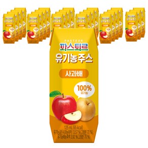 파스퇴르 유기농주스, 사과 + 배 혼합맛, 24개, 125ml