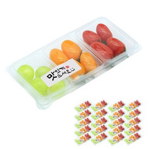 도나앤데코 3칸 반찬 일회용 용기 투명 세칸 20p + 스티커 맛있게드세요 20p