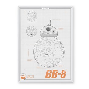 콜렉션플러스 스타워즈 BB8 17008 포스터 + 메탈 액자, 화이트