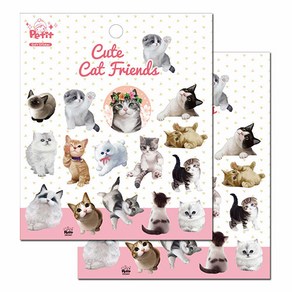 쁘띠팬시 DA5441 Cute Cat Fiends 스티커, 혼합색상, 2개