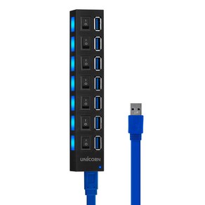 유니콘 USB3.0 7포트 허브 각포트 전원버튼 XH-Q5, 블랙, 기본제품구매