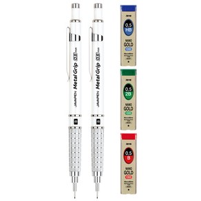 자바펜 메탈그립 샤프 화이트 0.5mm 2p + 나노골드 샤프심 3종 0.5mm, 1세트