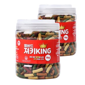 벨버드 져키KING 강아지 간식 M, 혼합맛(황태/연어/참치/오리/치즈), 1kg, 2개