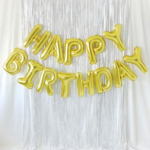 HAPPY BIRTHDAY 은박풍선 커튼 세트, 골드, 1세트