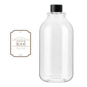 검정캡 투명 페트병 ARB1000 + 병라벨 스티커 로얄화이트밀크티L 세트, 1000ml, 10세트