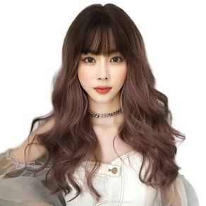 하이유니 그레이스웨이브 펌 헤어 통가발 55cm + 가발망 + 거치대 세트, 핑크브라운 - 블랙, 랜덤발송(거치대), 1세트