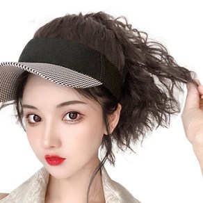 하이유니 히피펌 숏 포니테일 캡 가발, 브라운블랙, 1개