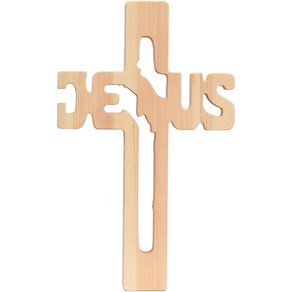 심플리지 원목 예수 JESUS 벽걸이 십자가, 혼합색상