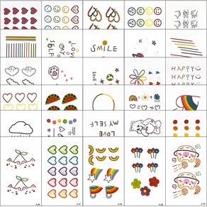 러비쉬 스티커 귀여운 반영구 헤나 판박이 대용량 타투 30종 세트 컬러팝, 혼합색상, 1세트