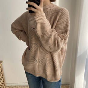 뜨개진 여성용 램스울 루즈핏 스카시 카시아라운드 니트