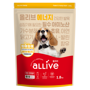 대주펫푸드 올리브 강아지 퍼피 앤 영 어덜트 에너지 사료, 닭, 1.8kg, 1개