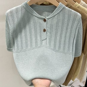 페이퍼먼츠 여성용 단추 헨리넥 데일리 여름 니트 22474