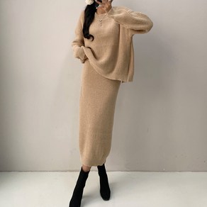 페이퍼먼츠 백트임 루즈핏 티셔츠 + 롱 스커트 세트 23214