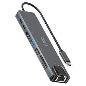 코시 8포트 C타입 이더넷 멀티 USB허브 PD / USB3.0 / USB A / C타입 USB2.0 / LAN / 4K HDMI / SD / TF, 그레이, 1개