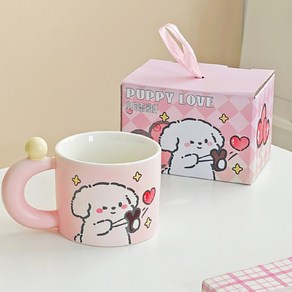 제이블룸 퍼피 러브 머그컵 380ml + 선물포장 세트, 핑크, 1세트