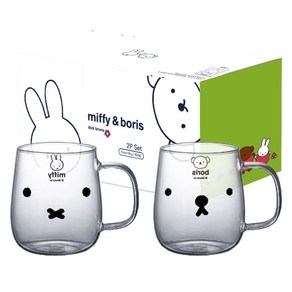 에지리 내열유리 머그컵 미피 500ml + 보리스 500ml 세트, 혼합색상, 1세트