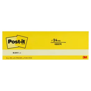 포스트잇 대용량팩 노트 접착메모지 654-24A 100p, 노랑, 1개입, 24개