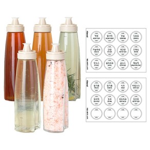 시노글라스 오일병 라운드 베이직 스티커 24종 포함 베이지, 5개, 500ml