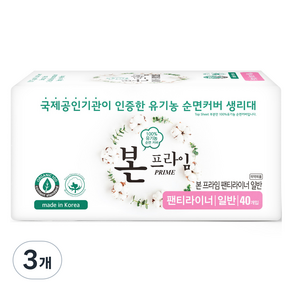 유기농본 프라임 초록마을 생리대 팬티라이너, 3개, 40매입, 일반