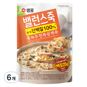 샘표 밸런스죽 통녹두 전복 삼계죽, 420g, 6개