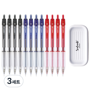 자바펜 나노라인 펜 0.3mm 3종 x 4p + 펜트레이 세트, 검정, 파랑, 빨강(펜), 블랙(펜트레이), 3세트