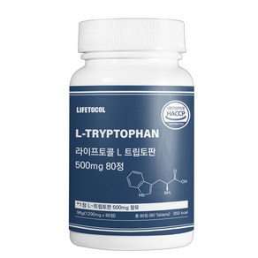 라이프토콜 L 트립토판 500mg 아미노산, 80정, 1개