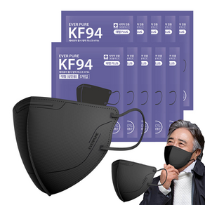 리벤스 에버퓨어 황사방역 마스크 성인용 KF94 대형플러스, 5개입, 10세트, 블랙