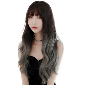 준 투컬러 웨이브 붙임머리 50cm 130g, 다크 + 애쉬그레이, 1개