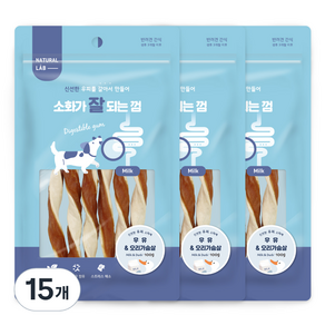 내츄럴랩 소화가 잘되는 덴탈껌, 우유 + 오리가슴살 혼합맛, 100g, 15개