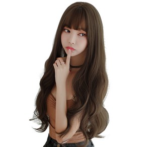 하이유니 네츄럴 웨이브 롱 통가발 73cm + 가발망 + 거치대 세트, 쿨브라운, 1세트