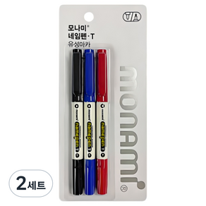 모나미 네임펜T 혼합 3종 세트, 흑색 + 청색 + 적색, 2세트