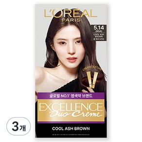 로레알파리 엑셀랑스 듀오크림 염모제, 5.14호 쿨 애쉬 브라운(6GA), 3개