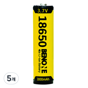 BENONE 18650 보호회로 리튬이온 배터리 충전식 건전지 3000mAh, 5개, 1개입