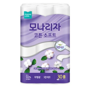 모나리자 코튼 소프트 천연펄프 3겹 고급롤화장지, 25m, 30롤, 1개