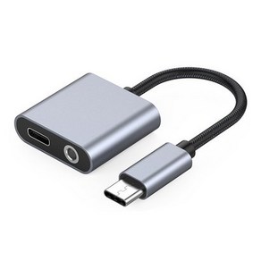 바라보고 이어폰 3.5mm to USB C타입-C타입 60W 2in1 고속충전 듀얼 젠더 TA24, 15.5cm, 그레이, 1개